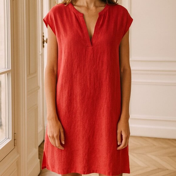 Allen Allen Pink Linen Sleeveless Shift Dress / Tunic Medium - Picture 1 of 7